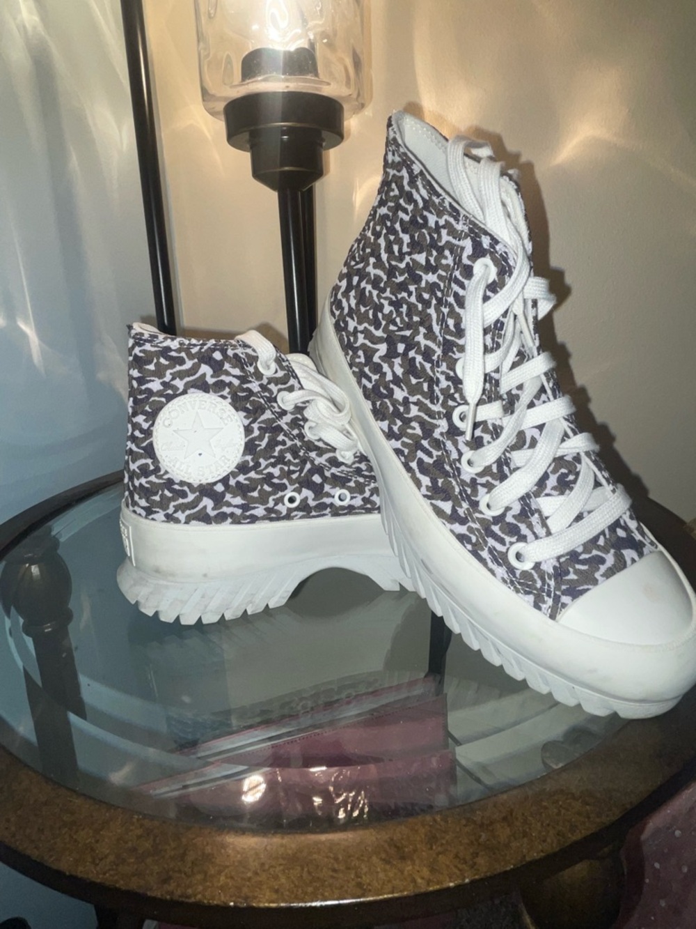 Converse High-Top Sneakers - White & Black Leopard Print
